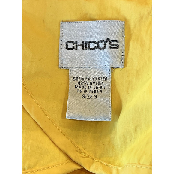 Chico’s Jacket SZ 3 XL Bright Yellow Nautical Windbreaker Zip Pockets Drawcords - Picture 3 of 10